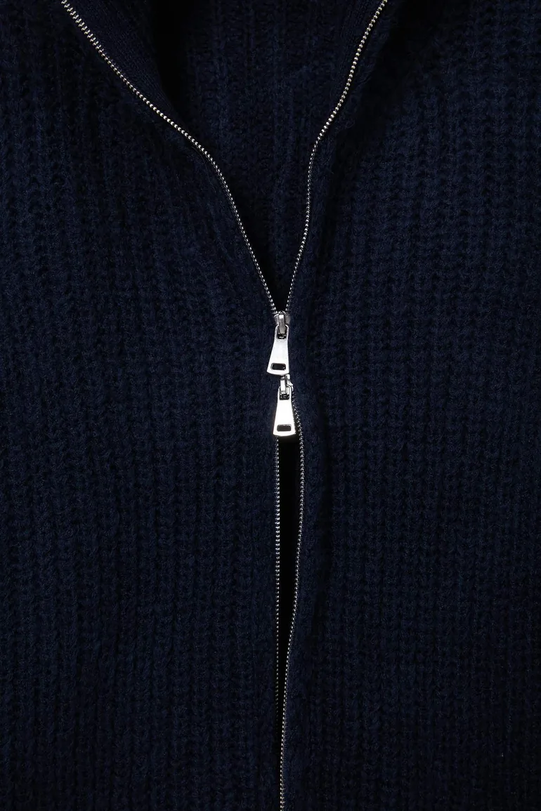 Wardrobe Essentials Navy Blue Double-Sided Zippered Soft Textured Knitwear Cardigan - 9