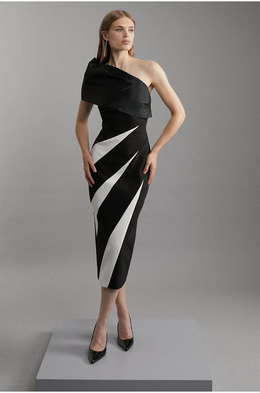 Clean Tailored Taffeta One Shoulder Panel Dress