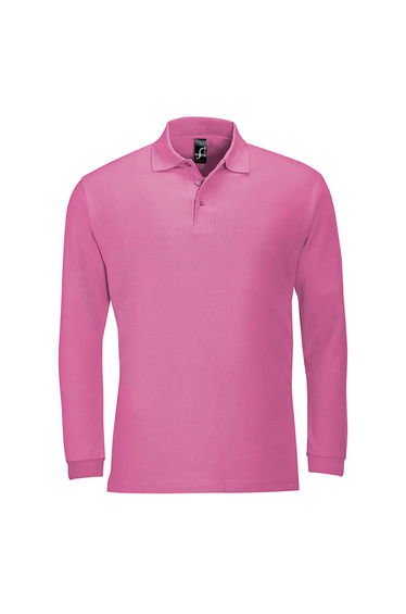 SOLS Mens Winter II Long Sleeve Pique Cotton Polo Shirt - Flash Pink
