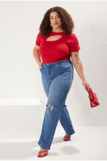 Red Camisole Knitted Plus Size Blouse
