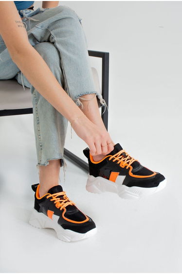 WOMEN'S BLACK & ORANGE SNEAKERS WITH SNEAKERS