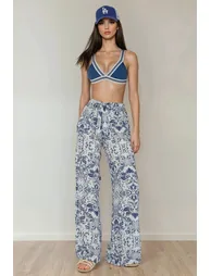 Wide Leg Elastic Waist Printed Pants