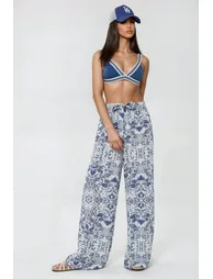 Wide Leg Elastic Waist Printed Pants - 3