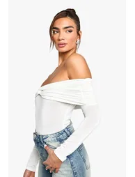 Slinky Twist Front Long Sleeve Bodysuit - white - 3