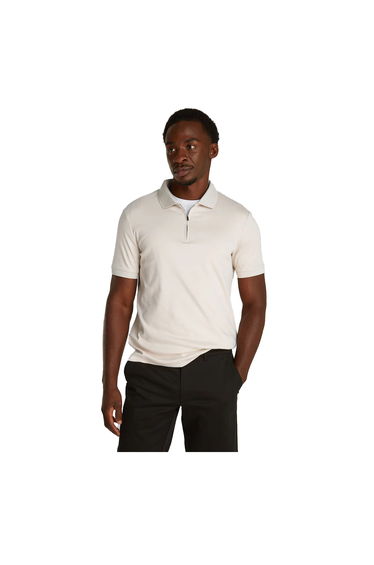 Boss Mens Zip Neck Regular Short-Sleeved Polo Shirt - White