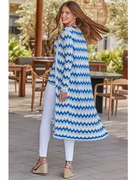 Blue Metallic Chevron Print Longline Cardigan - 1