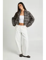 Collared Wool Look Bomber Jacket - brown - 2