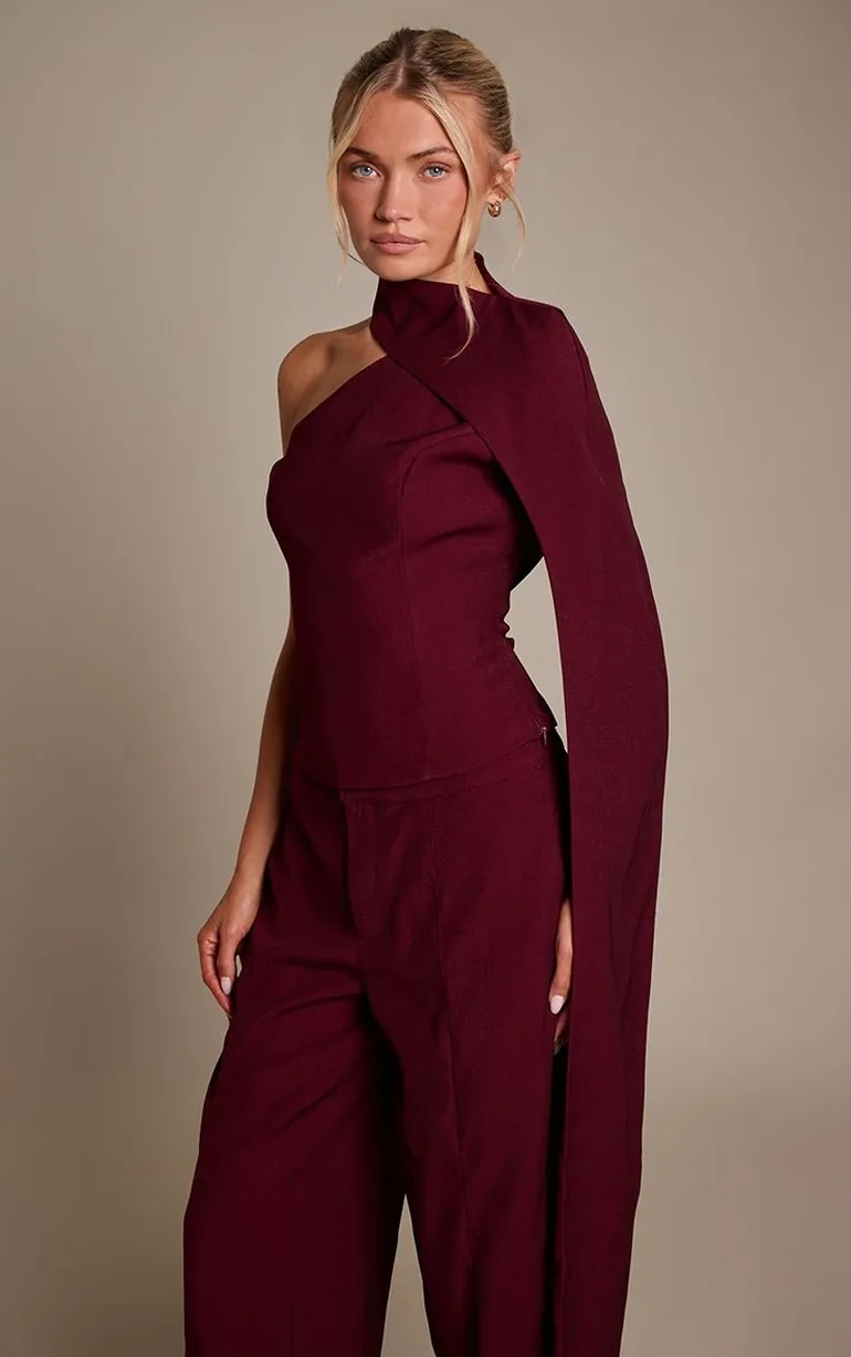Plum Tailored Woven Shoulder Cape Top - 1