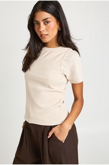 Rib Double Layer Racer Cap Sleeve Top - cream