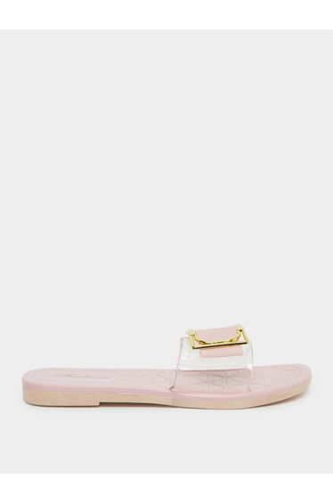 Buckle Decoration Transparent Vamp Flat Sandals