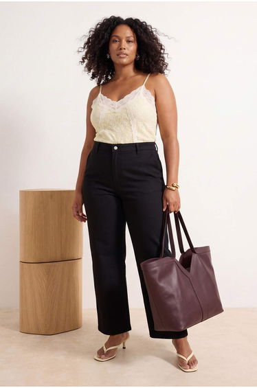 Fadeless Black High Waist Cut-Cut Stretchy Straight Fit Denim Plus Size Jeans