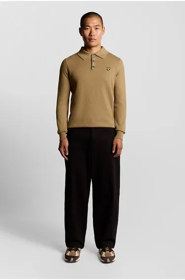 Cotton Merino Long Sleeve Knitted Polo Tigers Eye