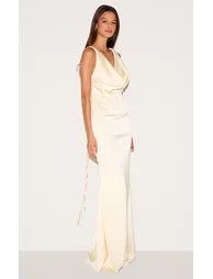 Lemon Bridesmaid Satin Cowl Neck Maxi Dress - 2