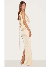 Lemon Bridesmaid Satin Cowl Neck Maxi Dress - 1