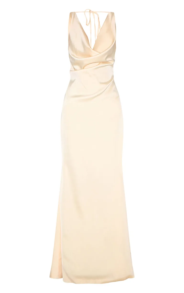 Lemon Bridesmaid Satin Cowl Neck Maxi Dress - 4
