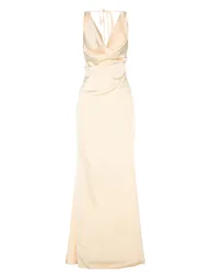 Lemon Bridesmaid Satin Cowl Neck Maxi Dress - 4