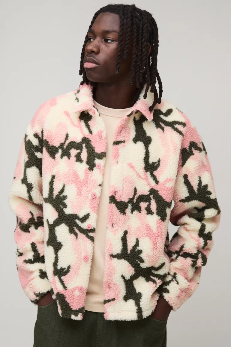 Oversized Camo Borg Overshirt - pink