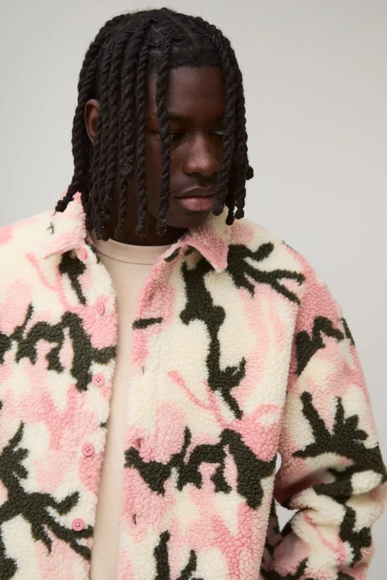 Oversized Camo Borg Overshirt - pink - 2