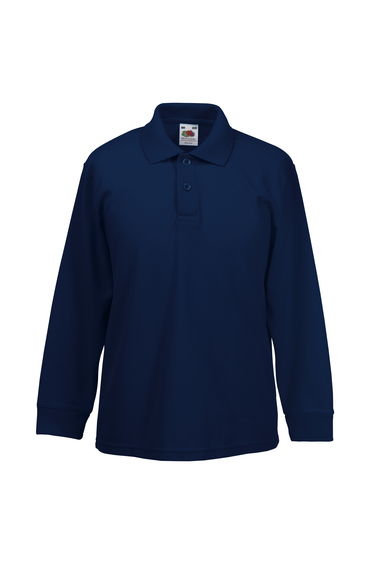 Fruit Of The Loom Childrens Long Sleeve 65/35 Pique Polo / Childrens Polo Shirts - Deep Navy