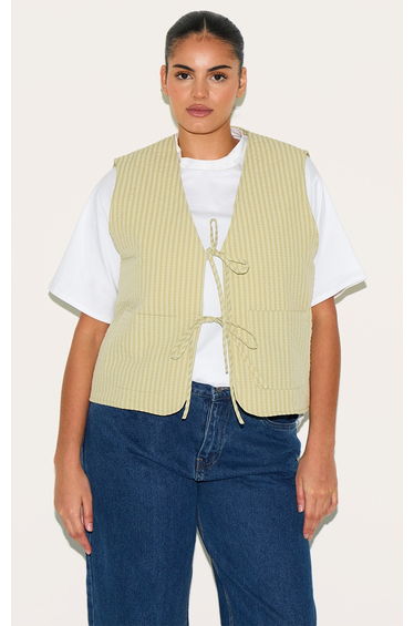 Plus Sage Padded Stripe Waistcoat