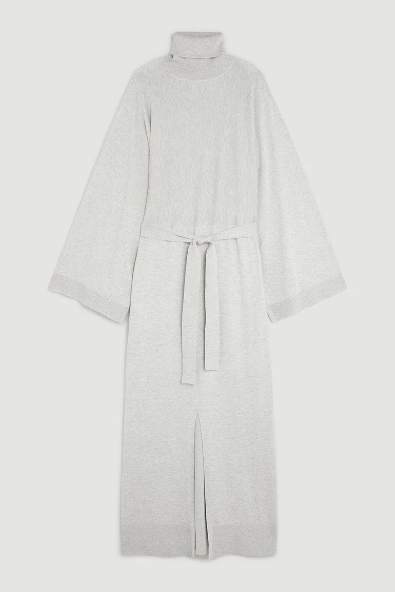 grey karen millen dress Karen Millen Flannel Tailored Belted Dress in Grey