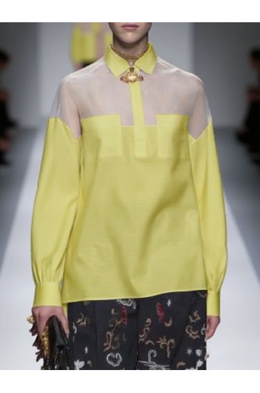 Long Sleeves See-Through Solid Color Split-Joint Lapel Blouses&Shirts Tops