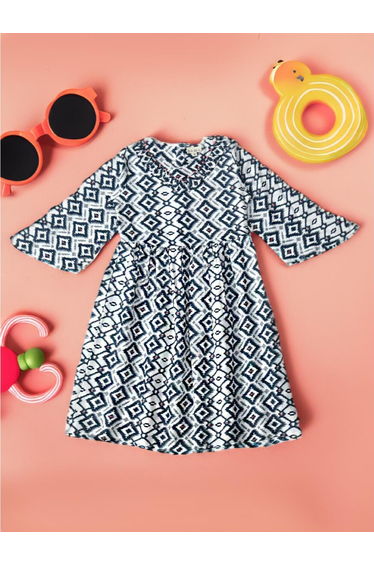 All-Over Print V Neck Long Sleeves Dress