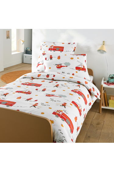 Pompier Bis Child's Pillowcase in 30% Recycled Cotton with Firefighters Print