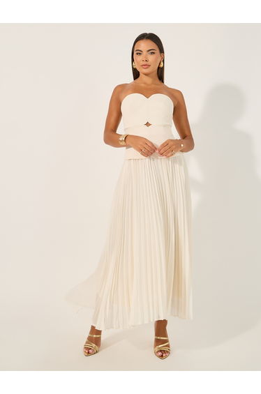 Plain Pleated Strapless A-Line Maxi Dress