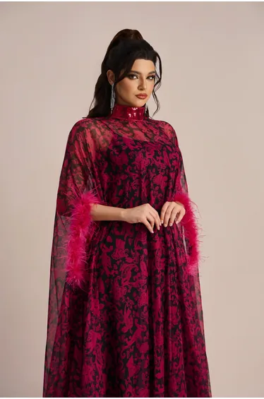 Dana Sequins Feather Printed Maxi Dress