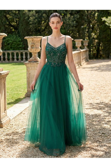 Leely Women's Elegant Spaghetti Straps Sleeveless A Line Prom Dress