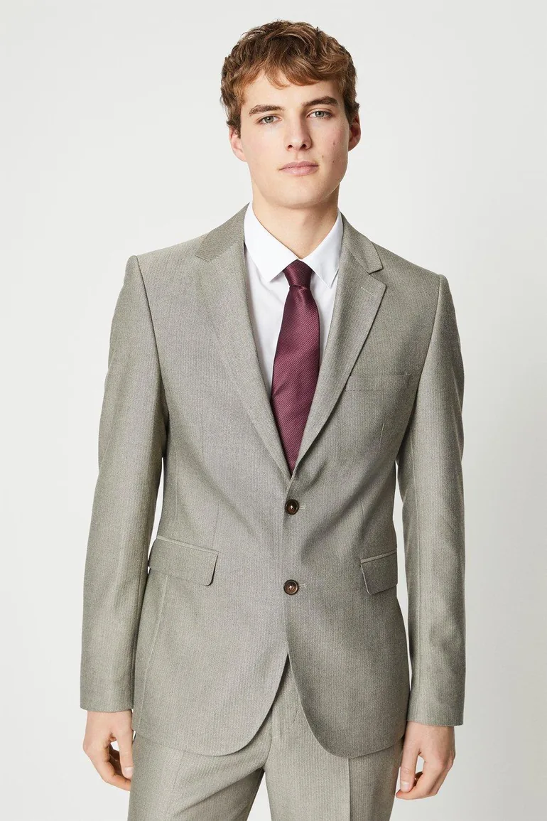 Neutral Herringbone Suit Jacket
