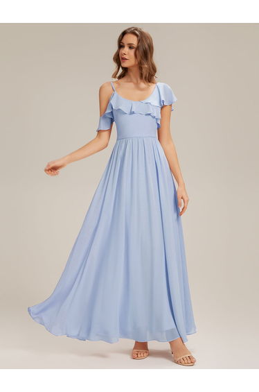ever AIDA|Cold Shoulder Chiffon Ruffle Sleeve Bridesmaid Dress