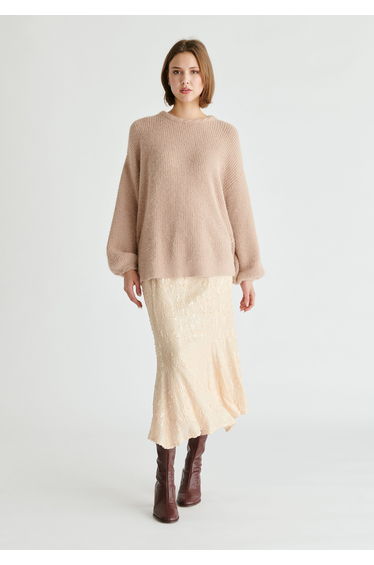 Balloon Sleeves Jumper with Cable Details