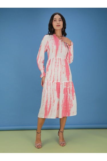 Women White Tie-Dye Midi Dress