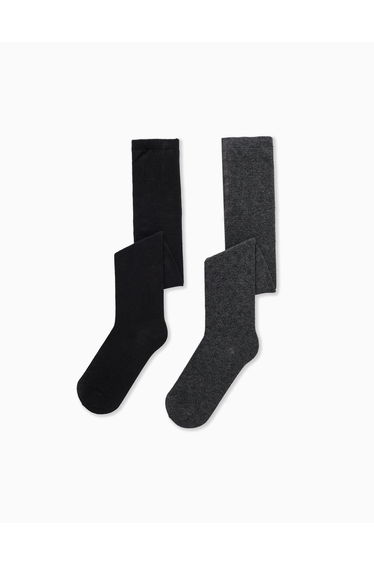 Pack of 2 Tights for Girls, Black/Grey