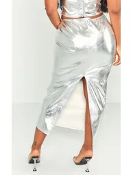 تنورة ماكسي بقصة مستقيمة بفتحة لون فضي - 2