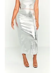 تنورة ماكسي بقصة مستقيمة بفتحة لون فضي - 1