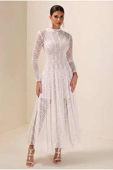 Solid Long Sleeve Lace Maxi Dress