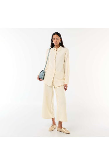 Wide-Leg Linen-Blend Pants BEIGE