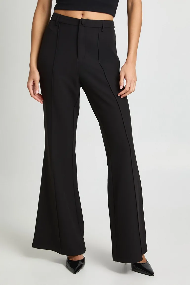Seam Detail Flare Leg Trousers - black - 1