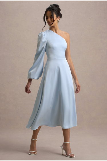 Haila | Powder Blue Satin One-Shoulder Maxi Dress
