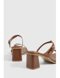 Wide Fit Double Strap Stacked Heeled Mules - tan - 3