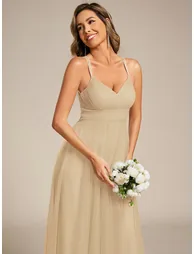 ever JAYCEE|Chic Lace Sheer Back and Cross Straps V-Neck Sleeveless Bridesmaid Dress - 2