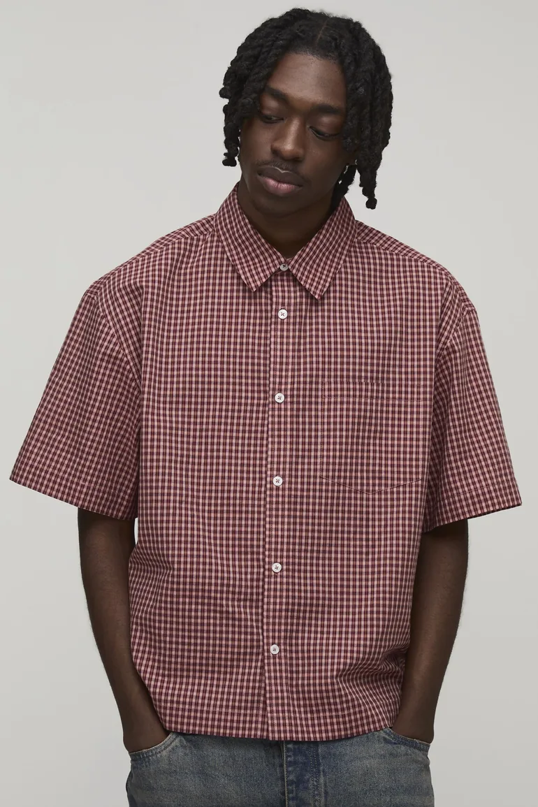 Oversized Boxy Micro Check Shirt - red
