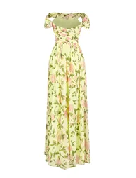 Floral Skew Collar Chiffon Maxi Dress - 4