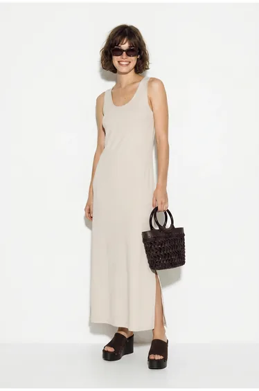 LUCCI Sleeveless Straight Maxi Dress With Slit