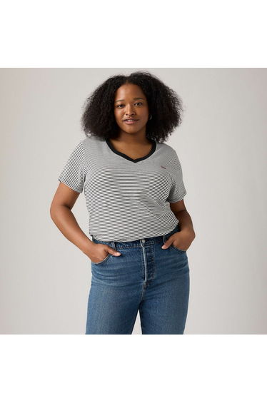 Striped V-Neck T-Shirt with Short Sleeves