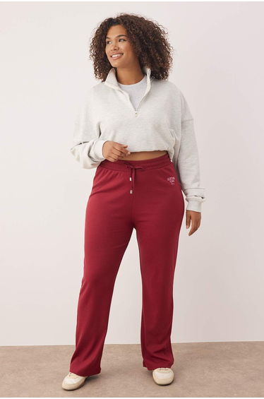 Burgundy High Waist Elastic Printed Knitted Plus Size Leggings