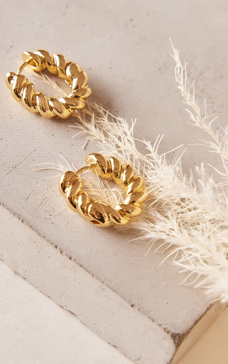 Gold Plated Twisted Mini Hoop Earrings - 2